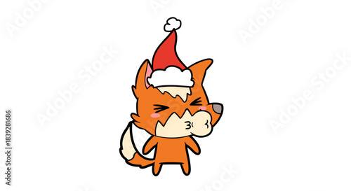 Cute cartoon fox character wearing a festive red Santa hat.