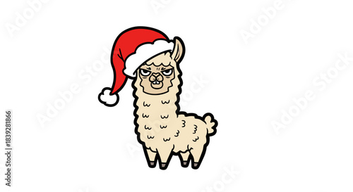 Cute Llama Wearing a Festive Santa Hat for Christmas Celebration.
