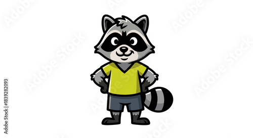 Friendly cartoon raccoon character mascot in a confident pose.