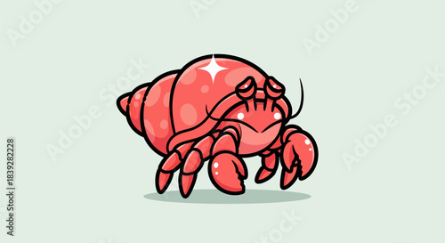 Cute Cartoon Hermit Crab with Shiny Shell Illustration.