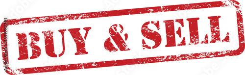 Red grungy buy and sell stamp on white background