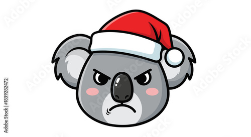 Grumpy Koala Wearing Santa Hat Christmas Character.