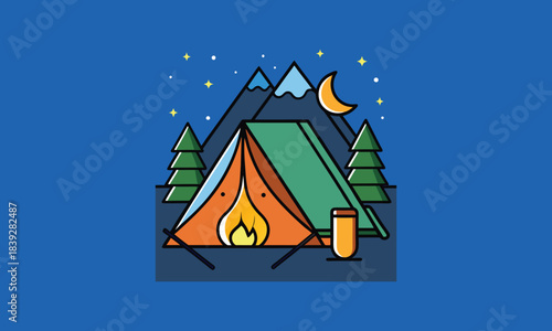 Night Camping Adventure with Tent and Campfire