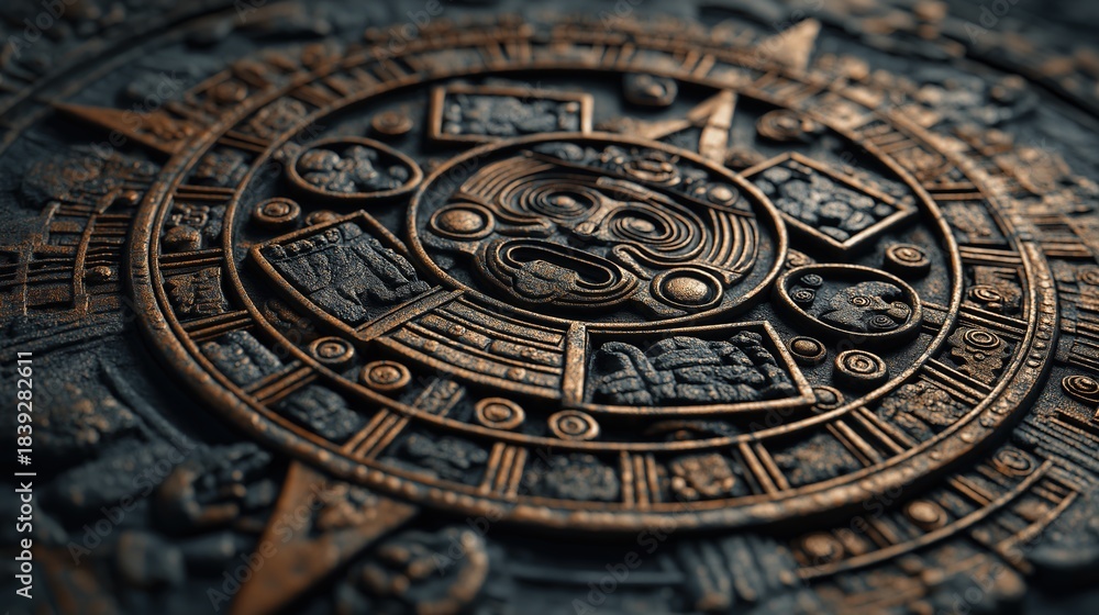 Obraz premium Bronze Mesoamerican Calendar Stone Close Up