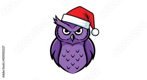 Purple Owl Wearing Santa Hat Festive Christmas Character.