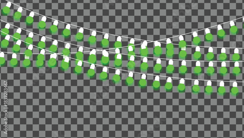Green string lights on transparent background festive decoration