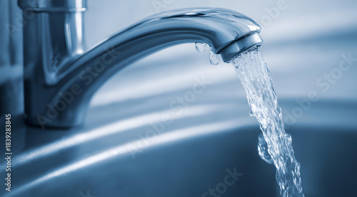 A close-up view of a modern faucet with flowing water, highlighting the beauty and importance of water in everyday life.