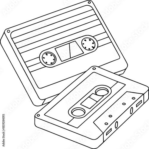 Vector illustration of an old retro plastic audio cassette tape for sound recording and vintage music