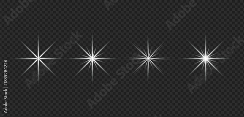 Four sparkling starbursts on a transparent background