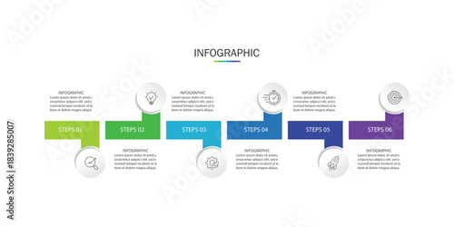 Timeline infographic design with circle for business template. Vector 6 steps.