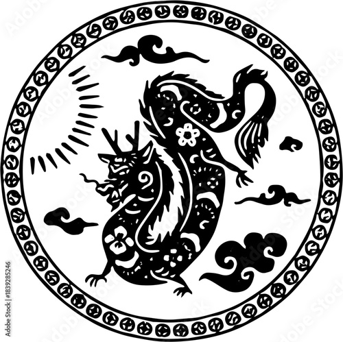 Chinese PapTraditional Dragon .Circle Designer-Cut Dragon