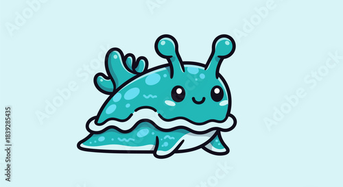 Cute Cartoon Sea Slug Illustration with Big Eyes and Wavy Frills.