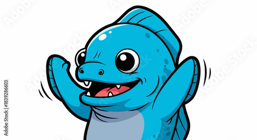Cute blue cartoon monster with big eyes and open mouth.