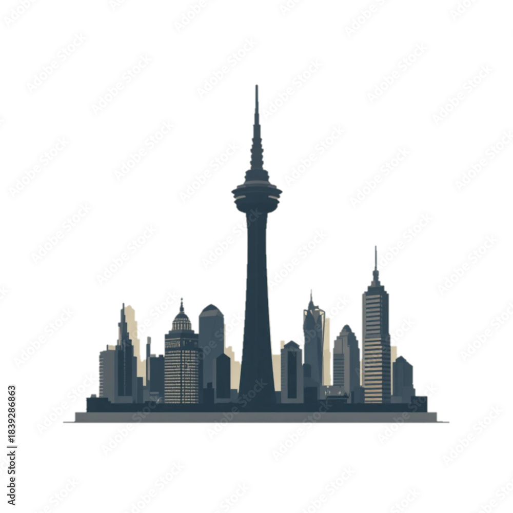 Fototapeta premium flat vector city landmark icon, simple tower silhouette, clean geometric style, minimal urban travel theme, isolated on solid background