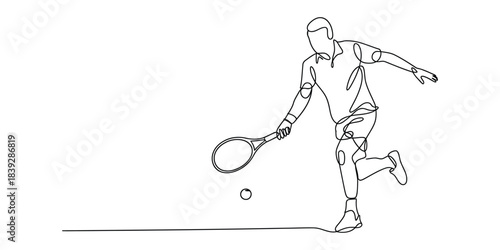 Continuous line drawing of tennis player