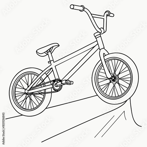 Line art bmx bicycle on a ramp ready for action