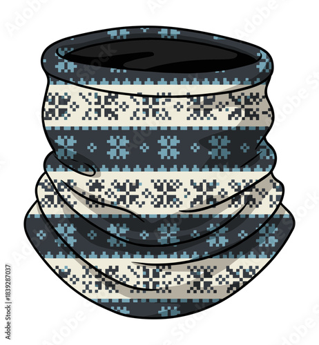 Winter neck warmer gaiter face mask Nordic fair isle print pattern isolated.Isolated transparent background ( include cut-out PNG file ).