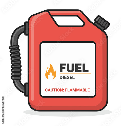 A red plastic gas can container for fuel or diesel with a black cap.Isolated transparent background ( include cut-out PNG file )