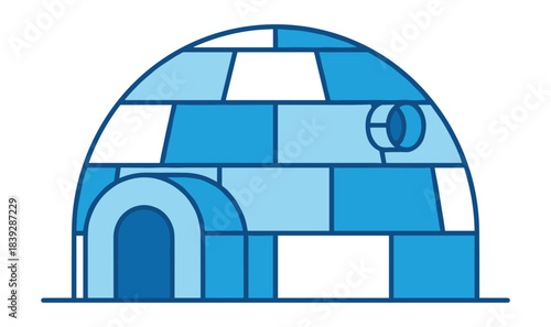 A traditional blue igloo structure constructed from blocks of ice and snow with an entrance tunnel.Isolated transparent background ( include cut-out PNG file )
