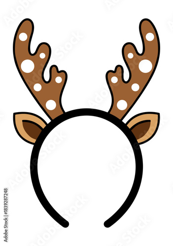 Reindeer antlers on a black headband with ears Christmas holiday costume accessory.Isolated transparent background ( include cut-out PNG file )