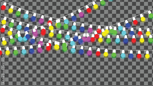 Colorful string lights festive decoration on transparent background