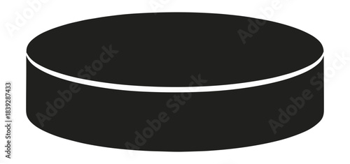 Simple black rubber ice hockey puck used in winter sports games.Isolated transparent background ( include cut-out PNG file ).