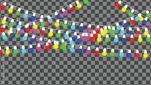 Colorful string lights on a transparent background