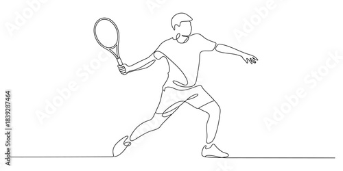 Continuous line art tennis player