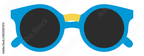Bold blue and yellow sunglasses with round dark lenses flat graphic design Isolated transparent background ( include cut-out PNG file )