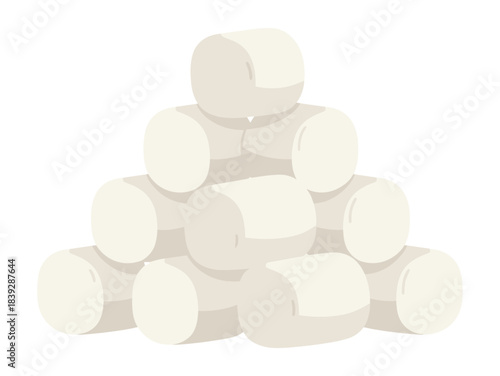 Stacked white square marshmallows in a pyramid shape for a hot drink or treat.Isolated transparent background ( include cut-out PNG file )