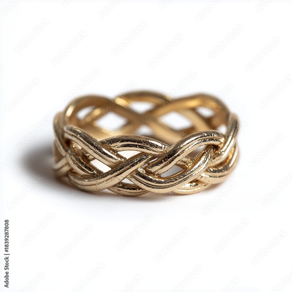 Naklejka premium Braided Gold Ring on White Background