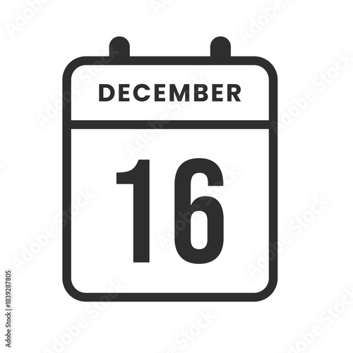 Simple December 16 date icon to mark important days, plan tasks, set reminders, and organize appointments effectively.