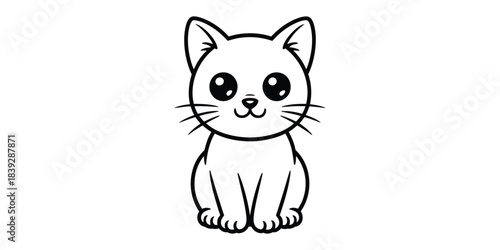 Cute cartoon cat line drawing
