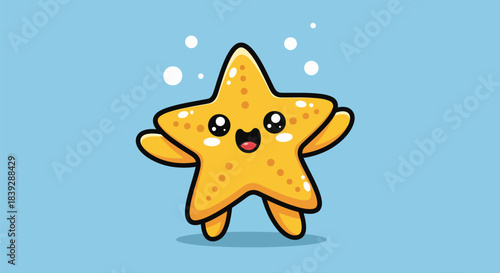 Cute Happy Starfish Cartoon Character Illustration.