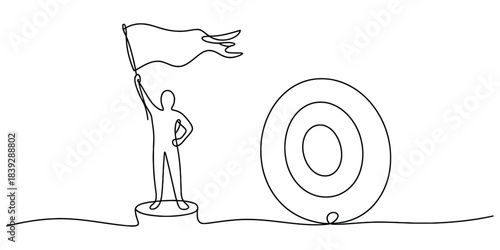 Continuous line art of achievement and goal