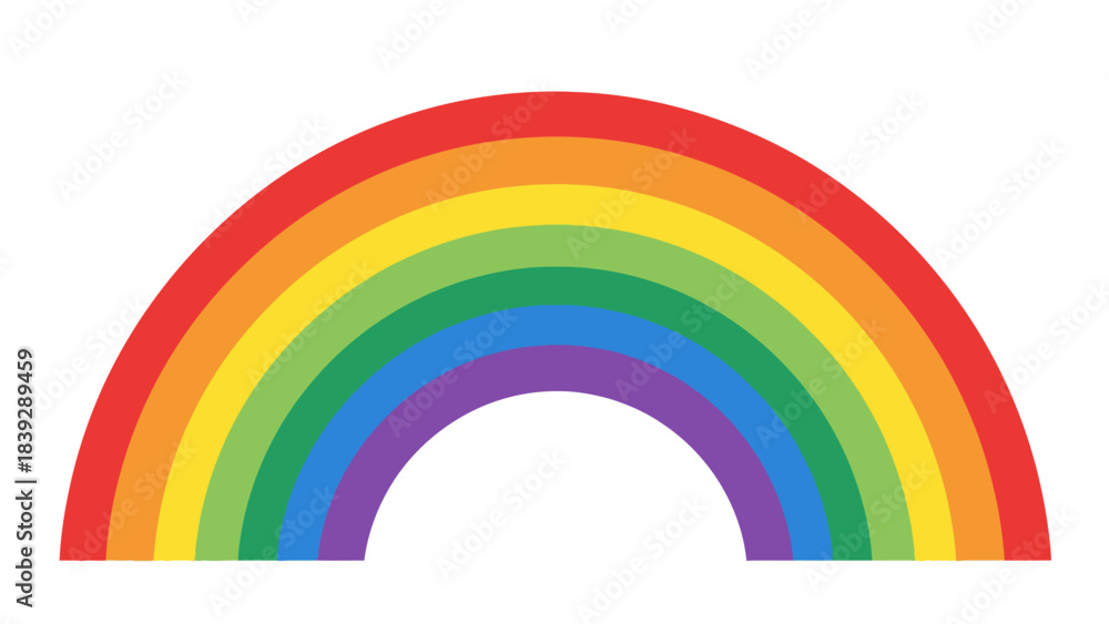 Obraz premium A vibrant, colorful rainbow arching across a white background, showcasing the spectrum of visible light.