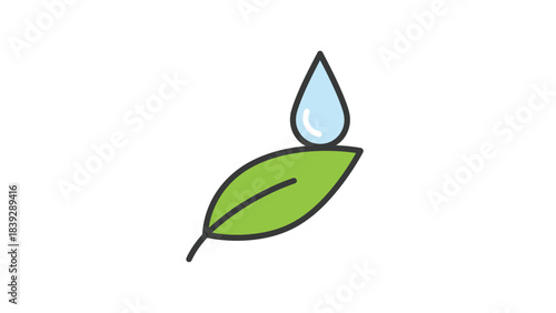 A single green leaf with a water droplet falling onto it, symbolizing nature and purity.