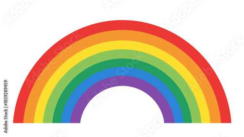 A vibrant, colorful rainbow arching across a white background, showcasing the spectrum of visible light.