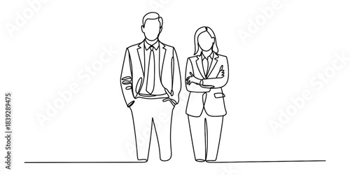 Continuous line drawing of business couple