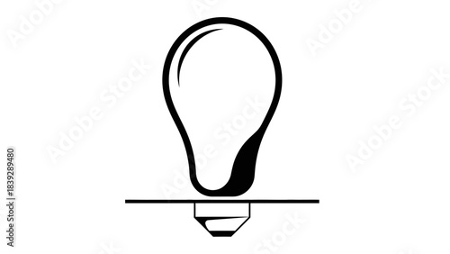 A stylized black and white illustration of a light bulb with a screw base, resting on a horizontal line.