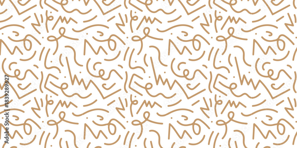 Fototapeta premium Warm Brown Abstract Doodle Pattern Background With Curvy Lines and Organic Motifs