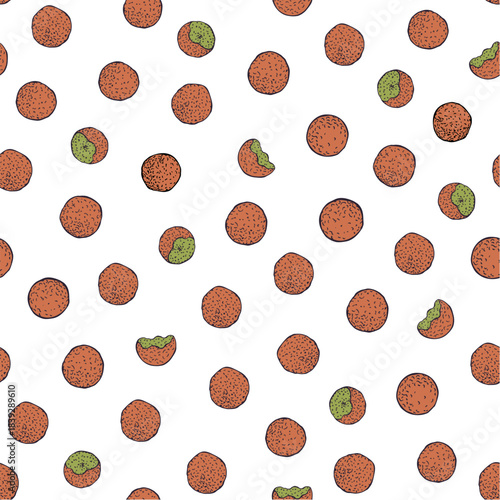  Hand-drawn falafel balls. Vector  seamless pattern.