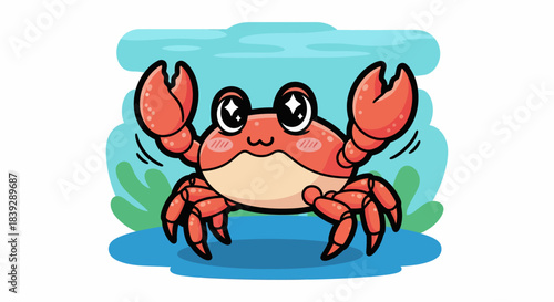 Cute Cartoon Crab with Big Claws and Sparkling Eyes.