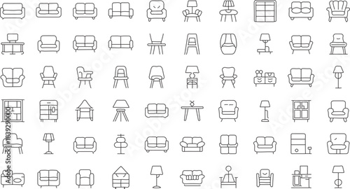 Furniture Outline Icons — Front & Top View Vector Set for Architectural Plans, Interior Design, and Apartment Layouts — Editable Template.