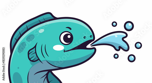 Cute Cartoon Fish Spitting Water Illustration.