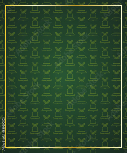 Marco dorado sobre fondo verde oscuro con patrón de campanas y acebo