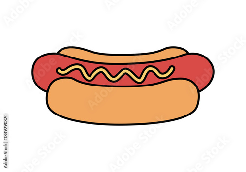 Perrito caliente con mostaza en fondo blanco