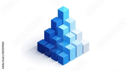Fototapeta Naklejka Na Ścianę i Meble -  A 3D stacked column chart clipart, data element, isometric render, blue gradient, isolated on white background.