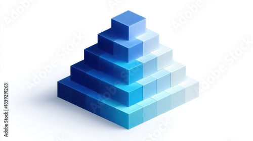 Fototapeta Naklejka Na Ścianę i Meble -  A 3D stacked column chart clipart, data element, isometric render, blue gradient, isolated on white background.