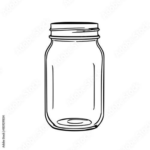 Empty mason jar, black line art, white background.